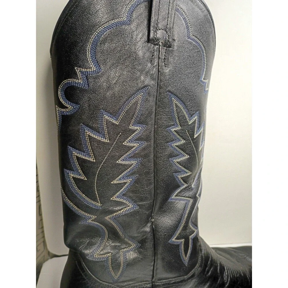 Vtg Sanders Leather Bootmakers Men 10.5 D Cowboy Boots Black Western El Paso
